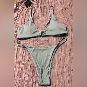 Zaful Sky Blue Ribbed Bikini Set